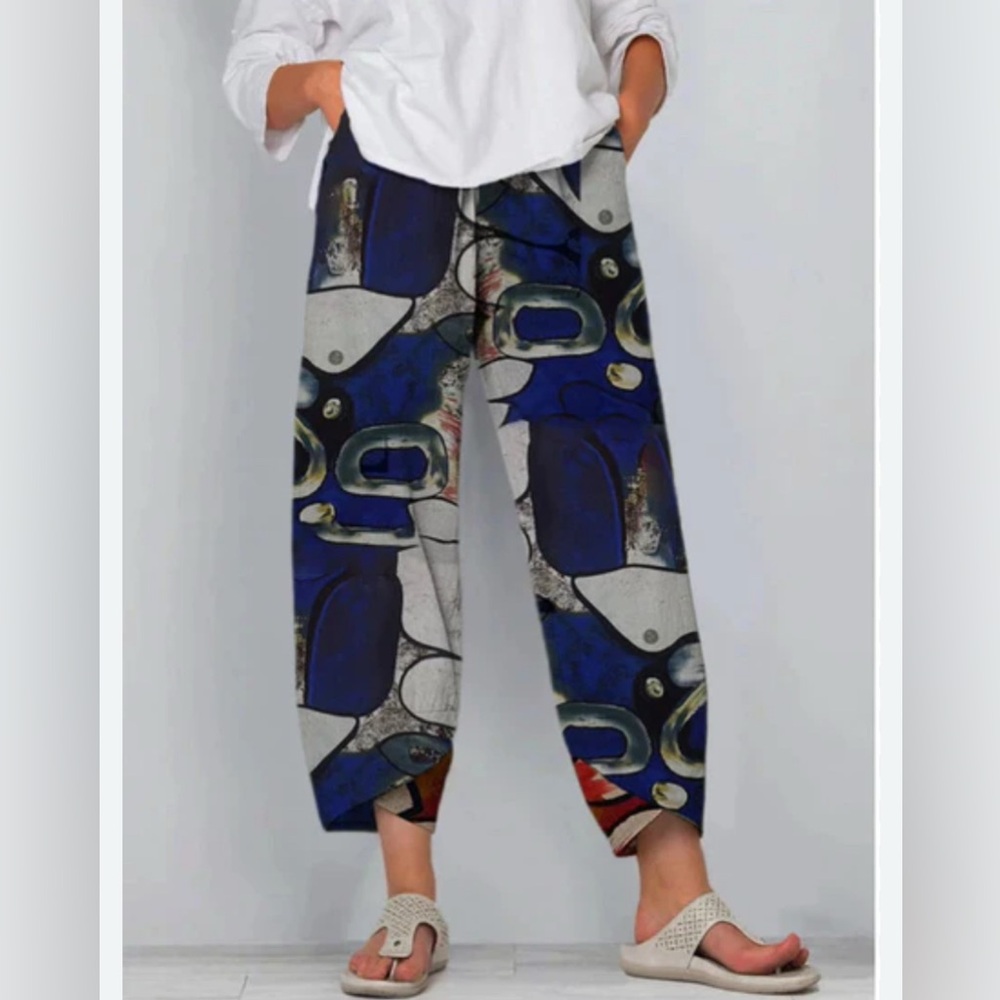 Abstract Look  Cropped Elastic Waist Pant  Comfy Elastic Waist  Wide Ankle